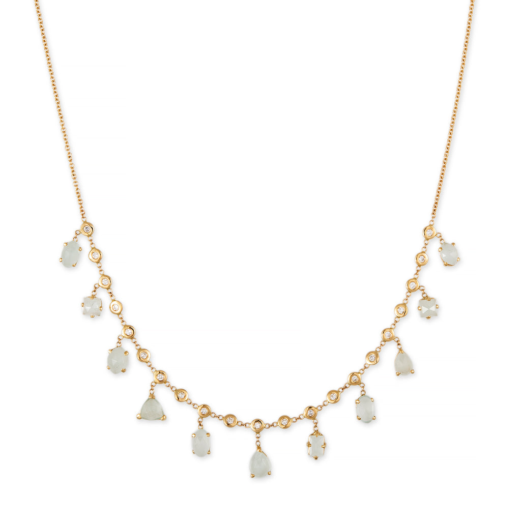 Multi Shape Aquamarine + Diamond Shaker Necklace