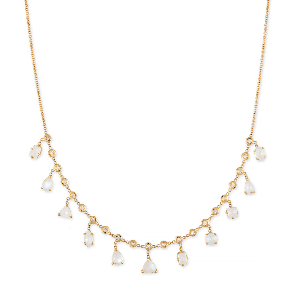 MULTI SHAPE MOONSTONE + DIAMOND SHAKER NECKLACE