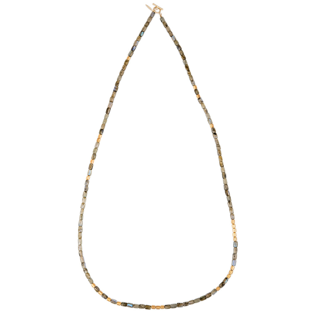 24 GOLD BEADS + LABRADORITE TUBE BEADED NECKLACE