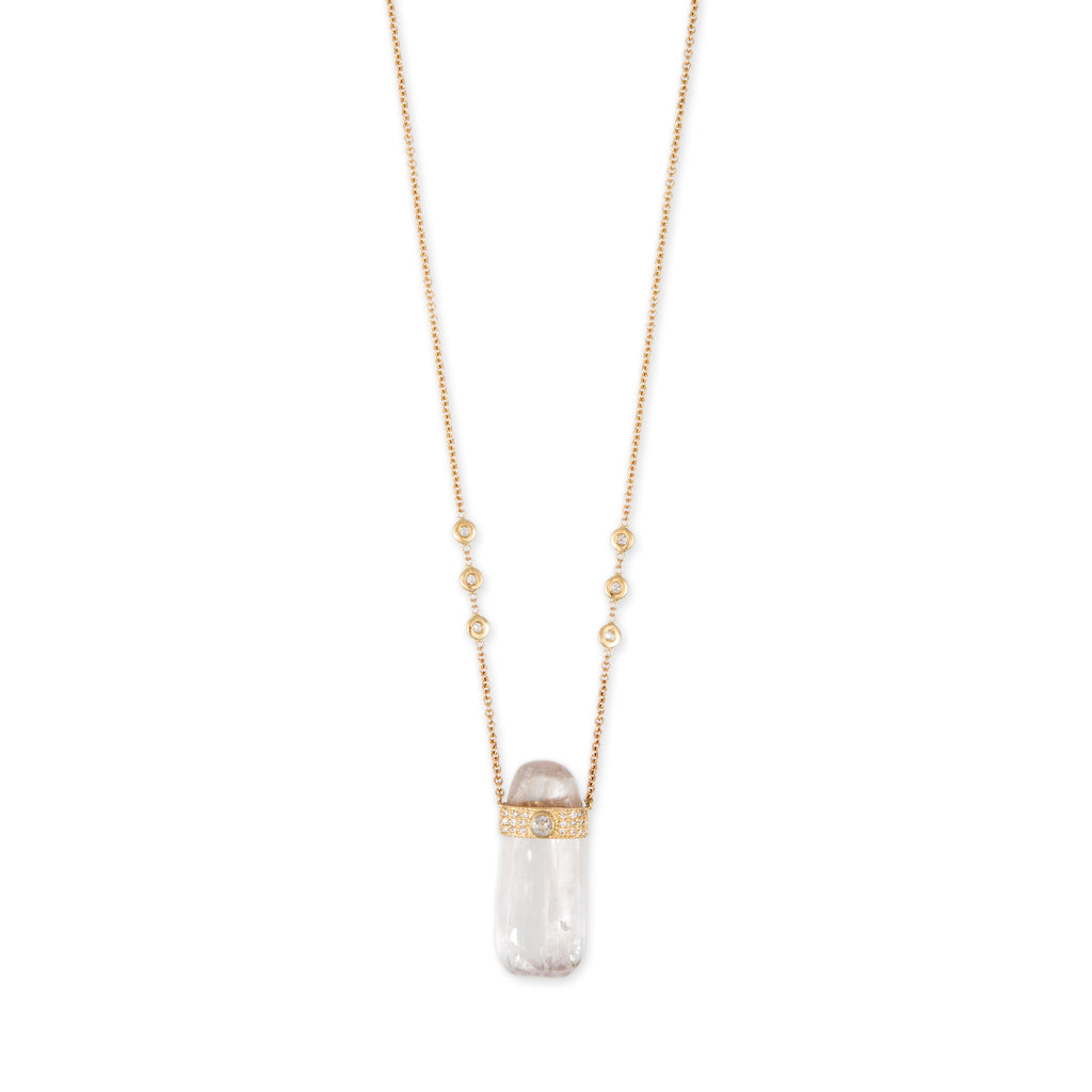 Rose Cut Diamond Cap Kunzite Crystal Necklace