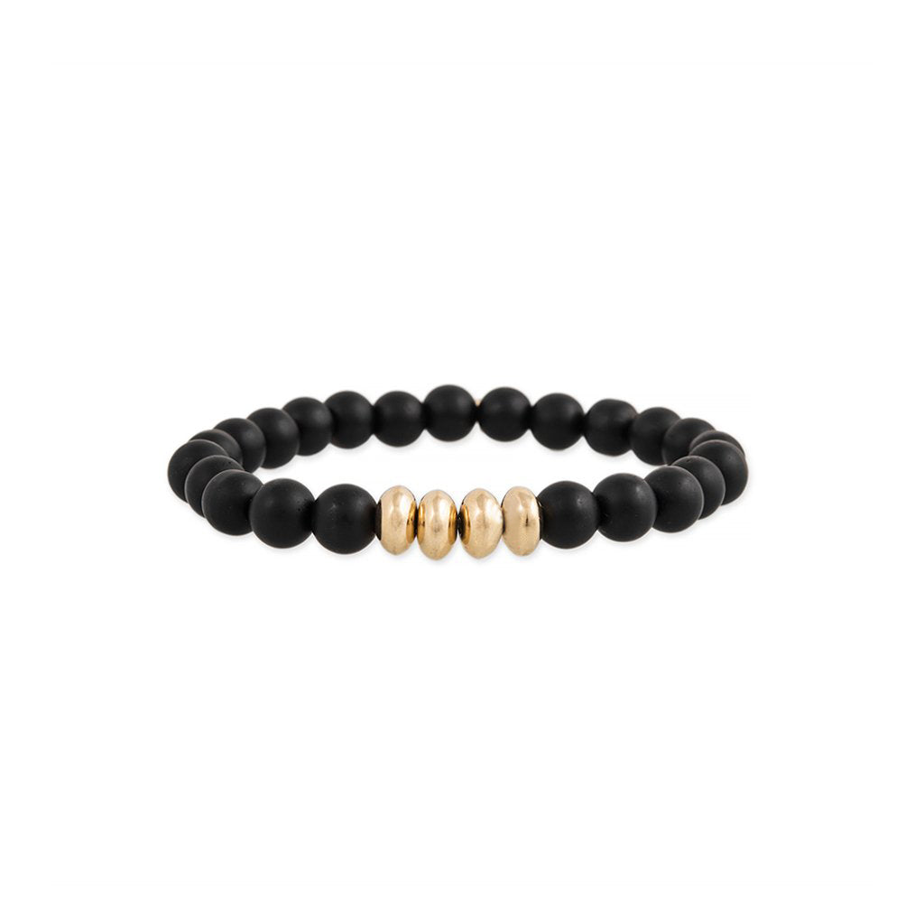 4 Gold Beads + Black Hematite Beaded Stretch Bracelet