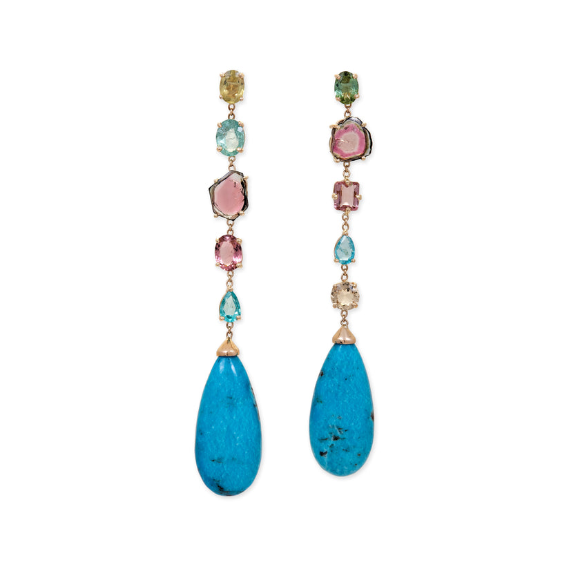 ASSORTED TOURMALINE + LARGE TURQUOISE DROPLET EARRINGS