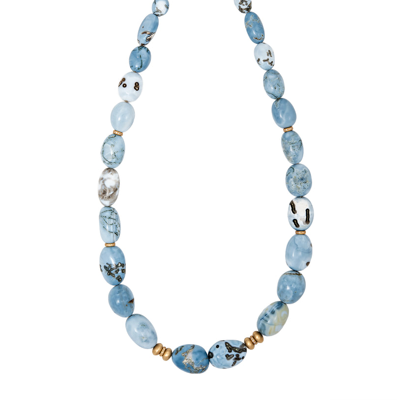 BLUE OPAL NUGGET PAVE BEADED NECKLACE