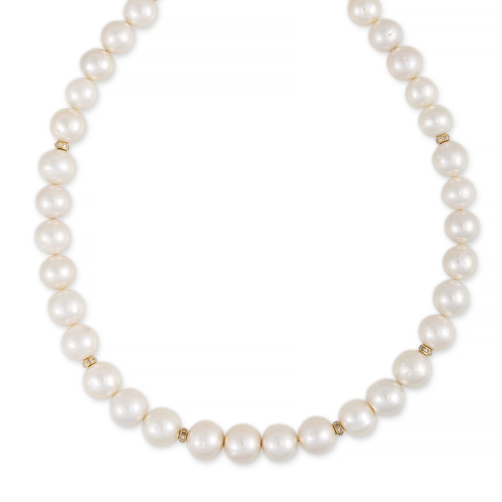 Pavé Rondelle Freshwater Pearl Beaded Necklace