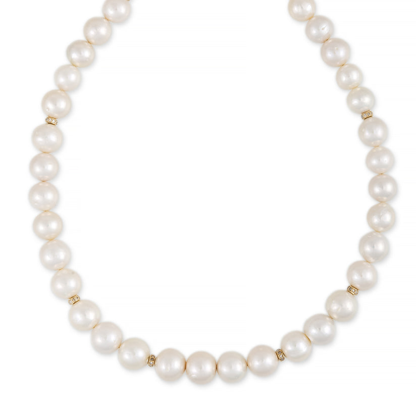 PAVE RONDELLE FRESHWATER PEARL BEADED NECKLACE