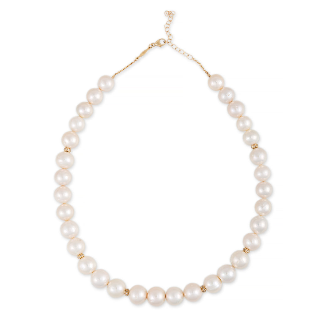 PAVE RONDELLE FRESHWATER PEARL BEADED NECKLACE