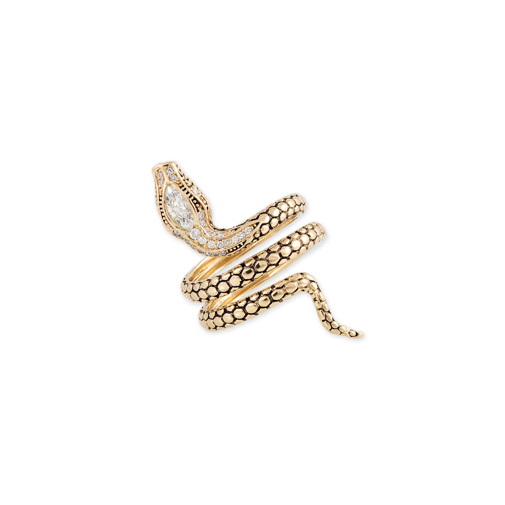 CLAUDIA MARQUISE DIAMOND HEAD SNAKE COIL WRAP RING