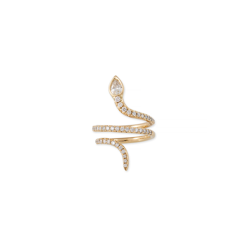 Pave Teardrop Diamond Head Snake Coil Wrap Ring