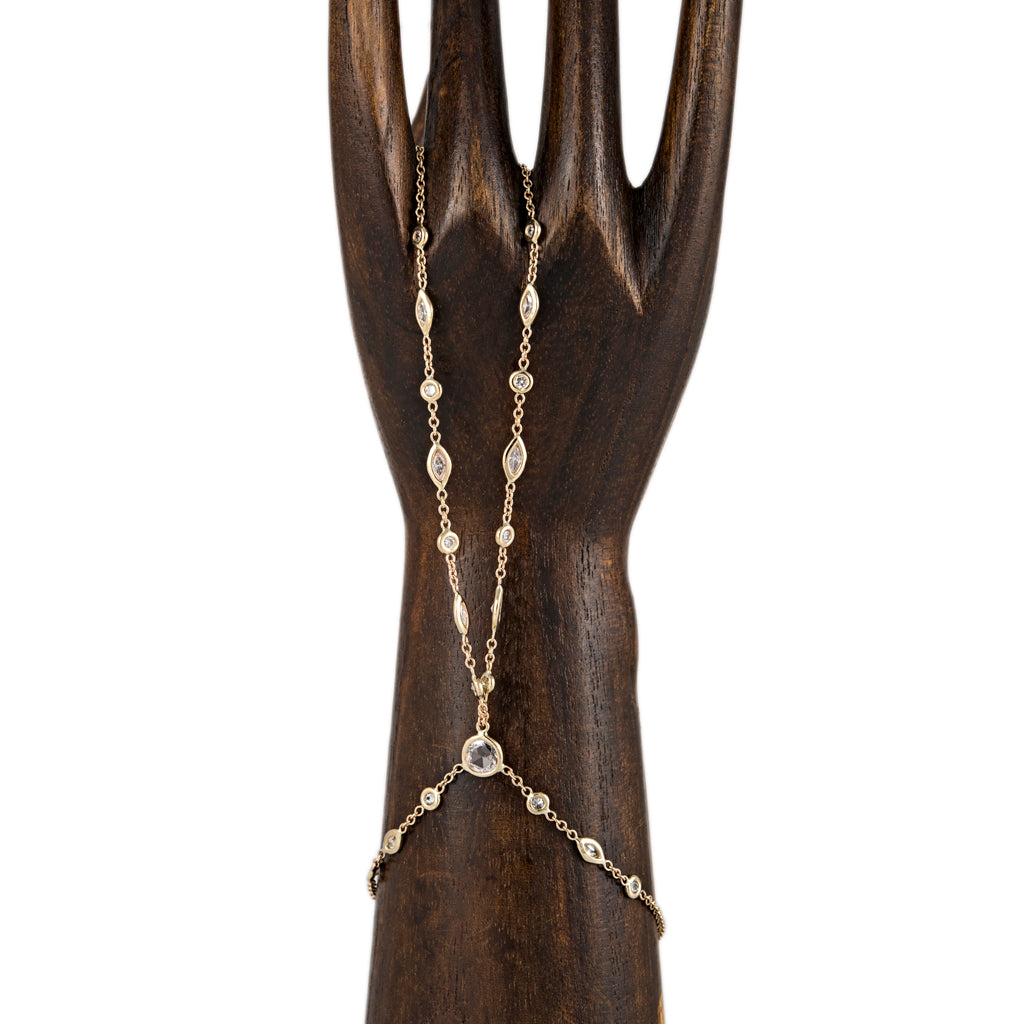 Rose Cut + Marquise Diamond Double Stem Finger Bracelet
