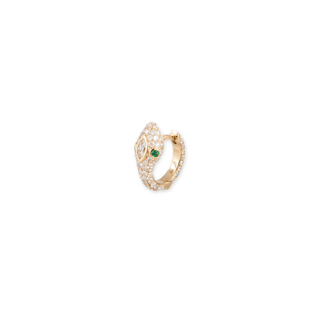 Emerald Eyes Pave Diamond Snake Mini Hoop