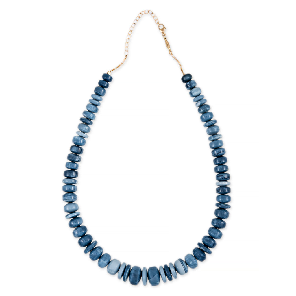 GRADUATED BLUE OPAL CYLINDER BEADED NECKLACE