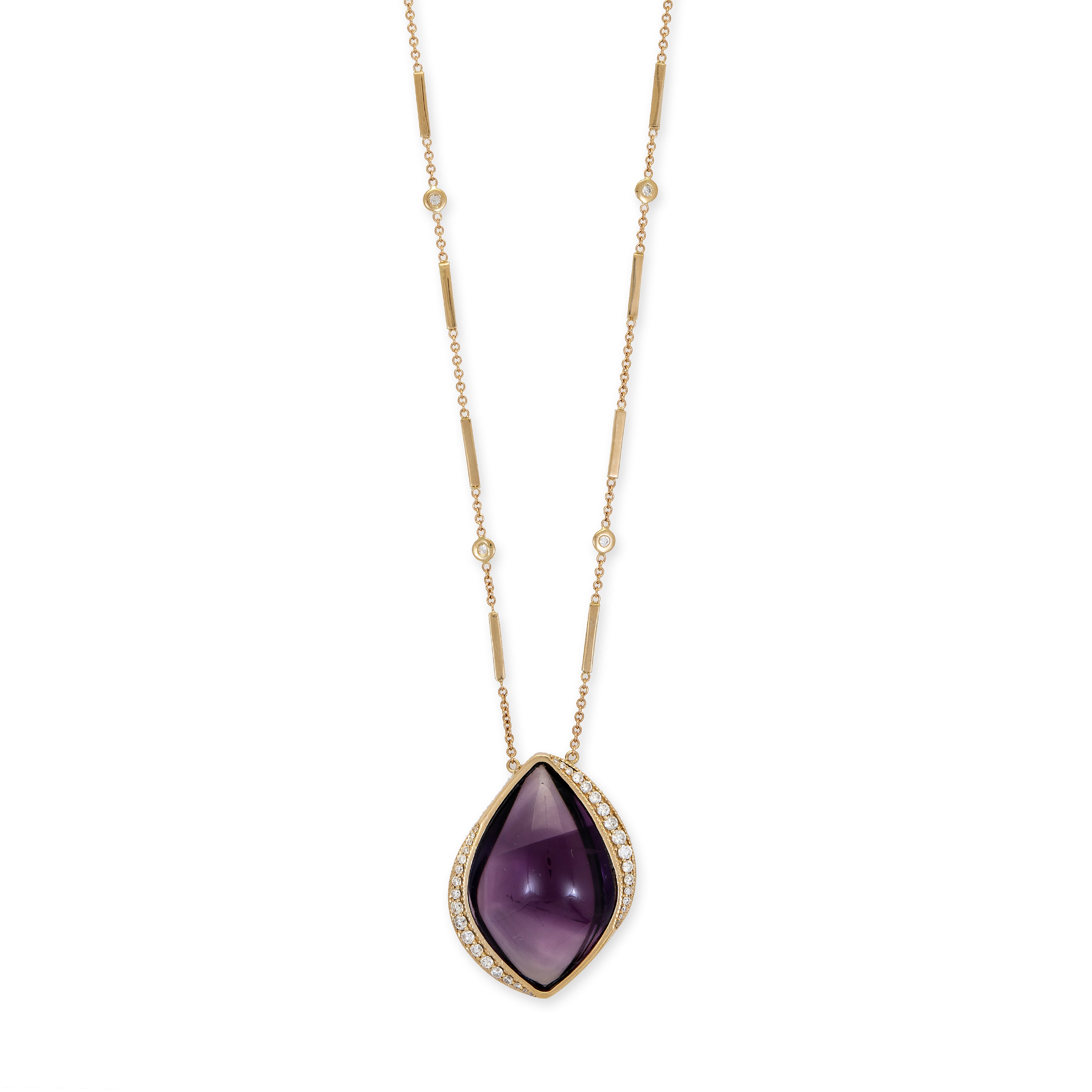 GRADUATED PAVE AMETHYST MARQUISE SMOOTH BAR NECKLACE