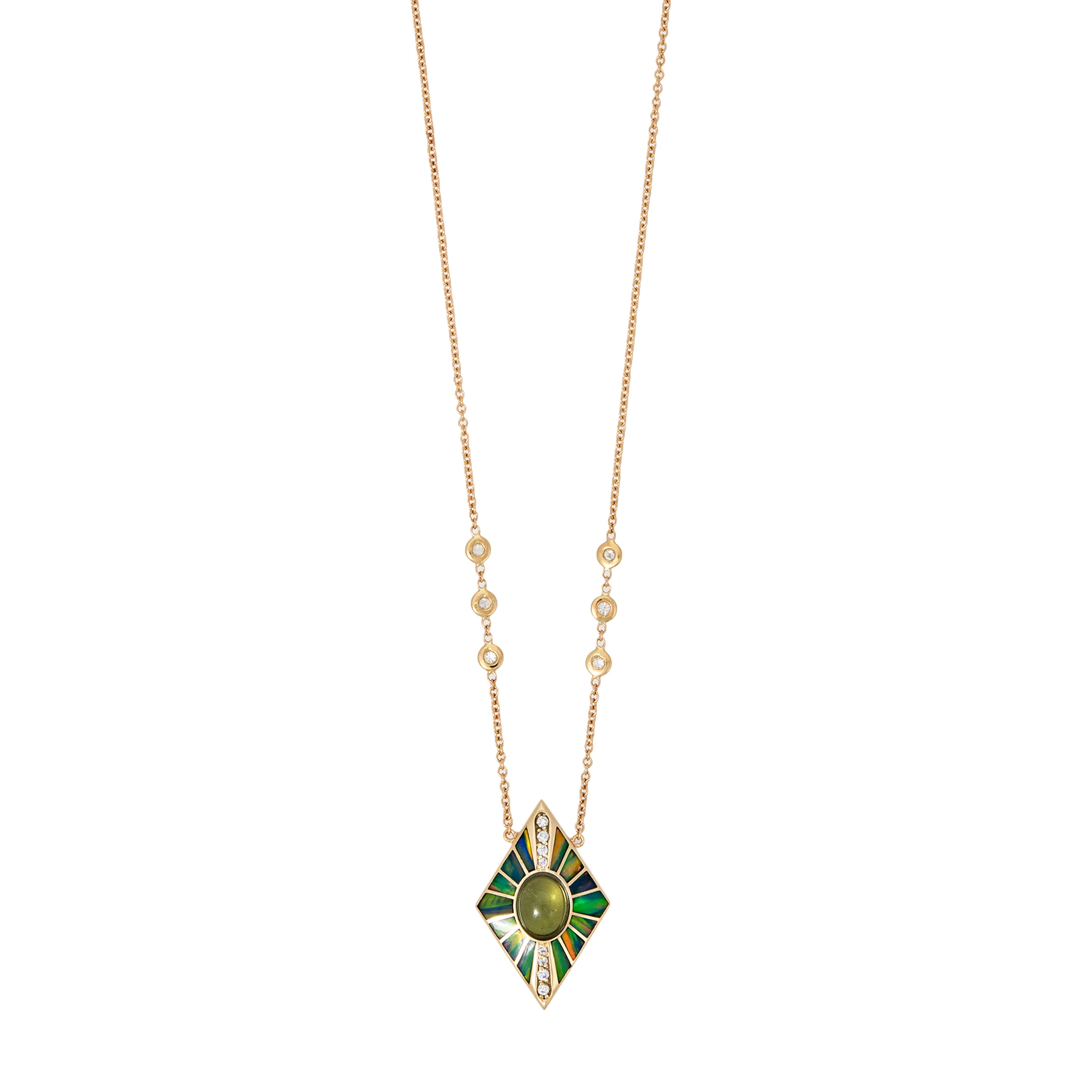 PAVE GREEN TOURMALINE + GREEN OPAL INLAY KITE NECKLACE