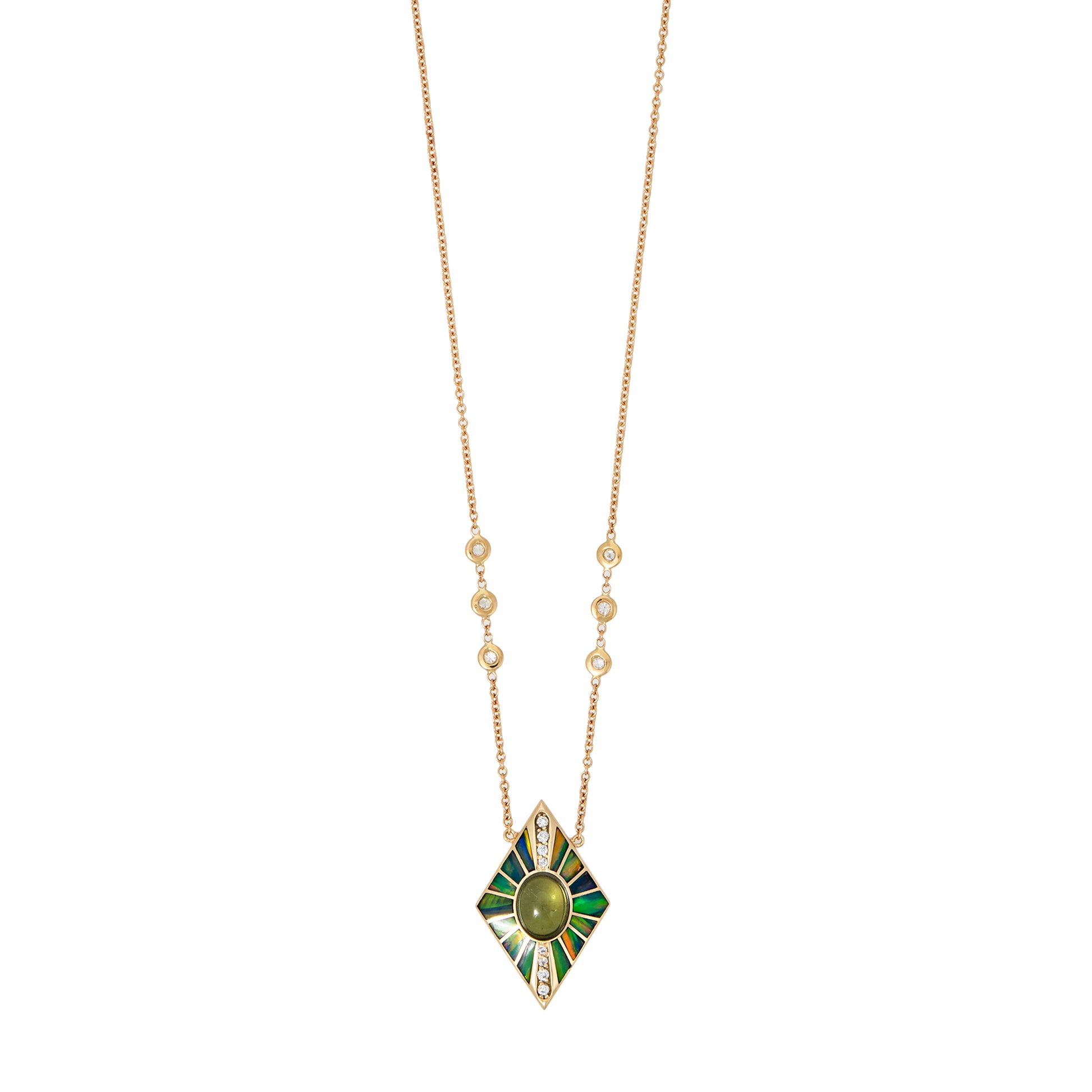 Pave Green Tourmaline + Green Opal Inlay Kite Necklace