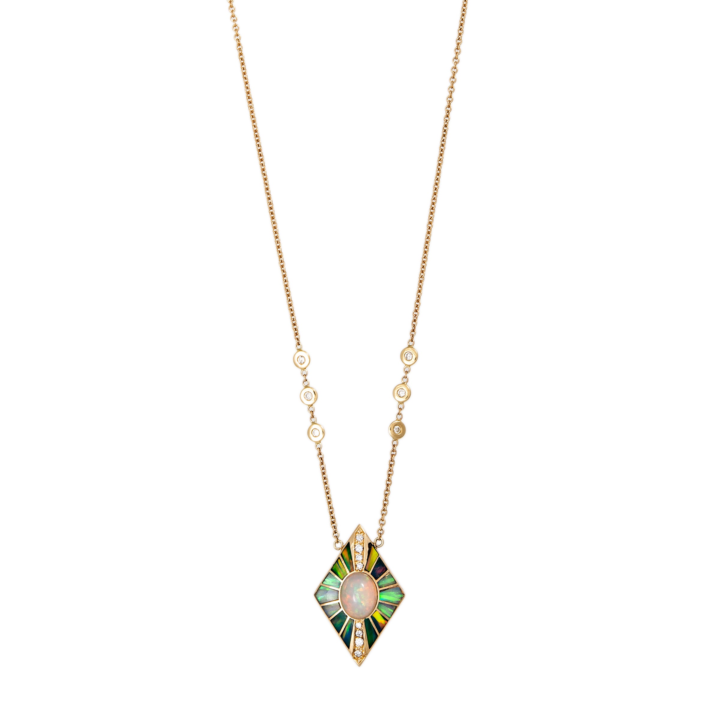 PAVE OPAL + GREEN AND WHITE OPAL INLAY KITE NECKLACE