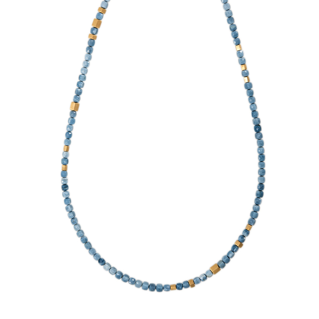 GOLD HEXAGON BEADS + BLUE OPAL BEADED NECKLACE