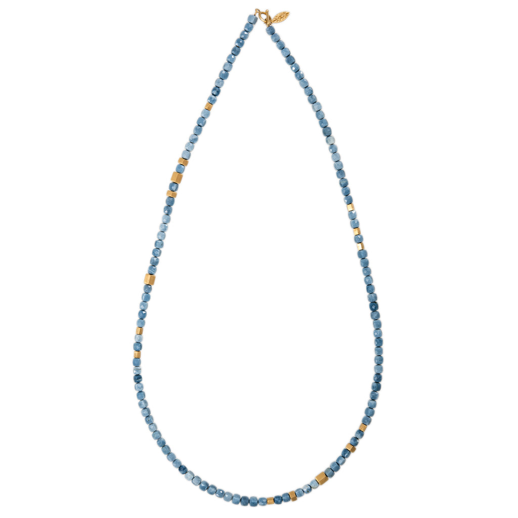 Gold Hexagon Beads + Blue Opal Beaded Necklace