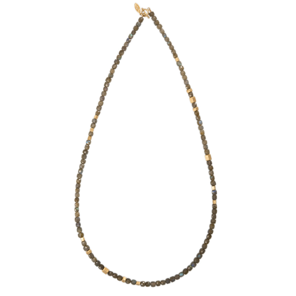 Gold Hexagon Beads + Labradorite Beaded Necklace