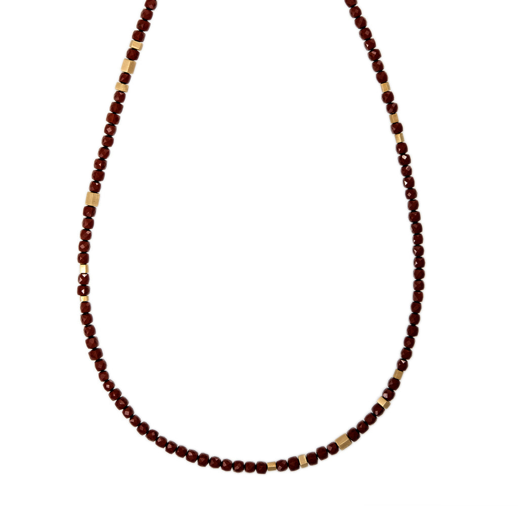 Gold Hexagon Beads + Red Jasper Beaded Necklace
