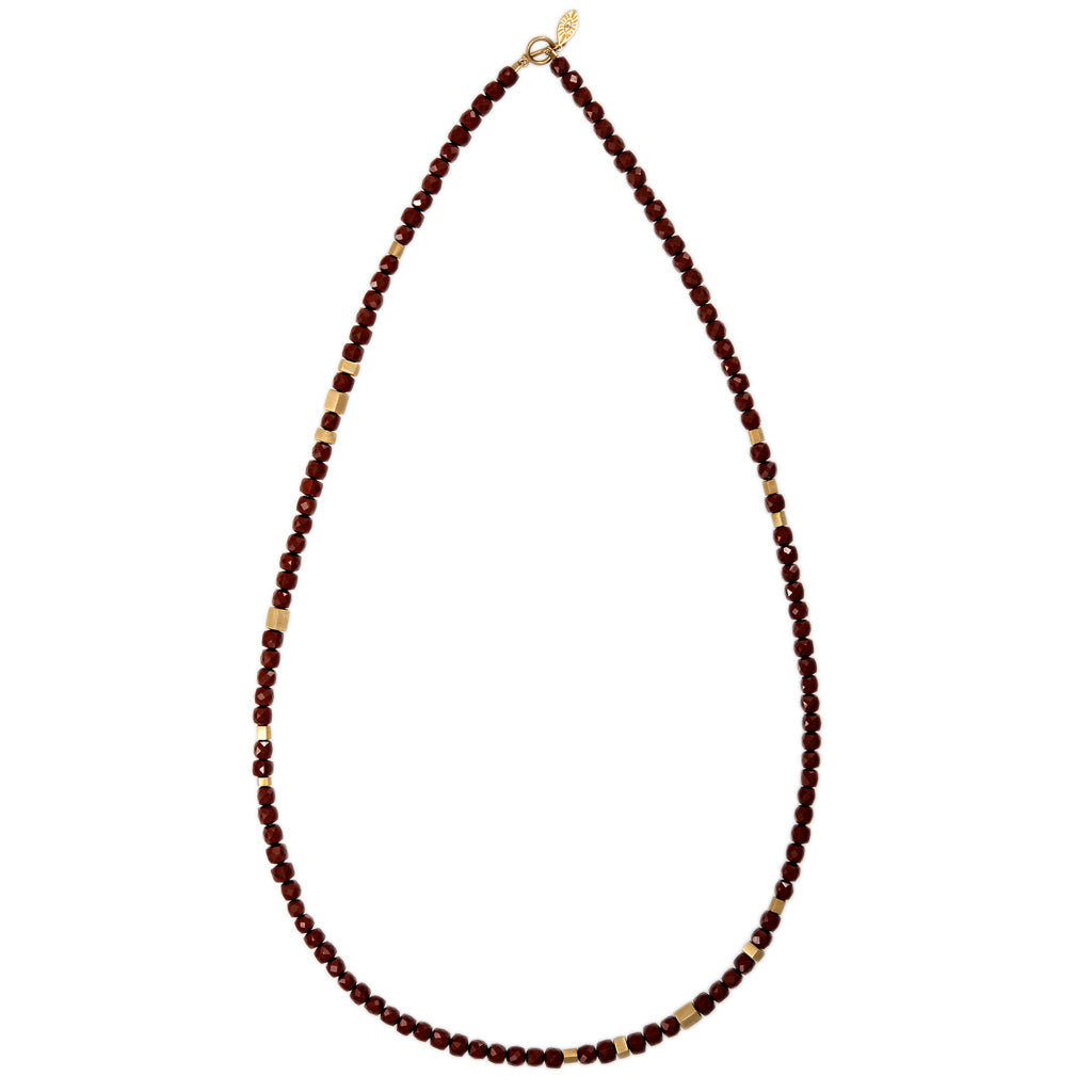 Gold Hexagon Beads + Red Jasper Beaded Necklace