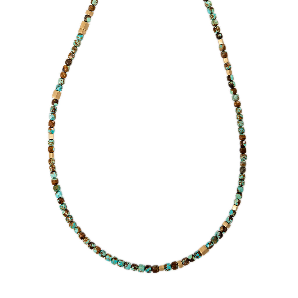 Gold Hexagon Beads + Turquoise Beaded Necklace