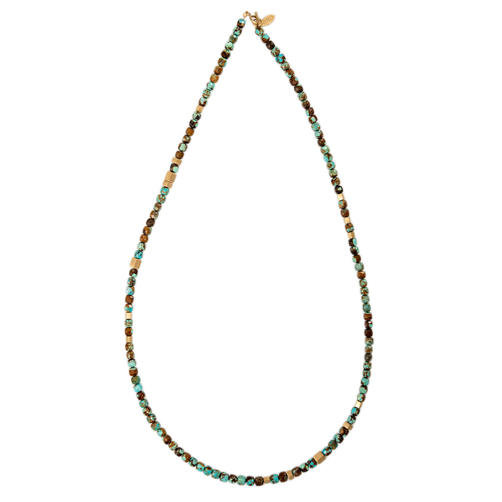 Gold Hexagon Beads + Turquoise Beaded Necklace