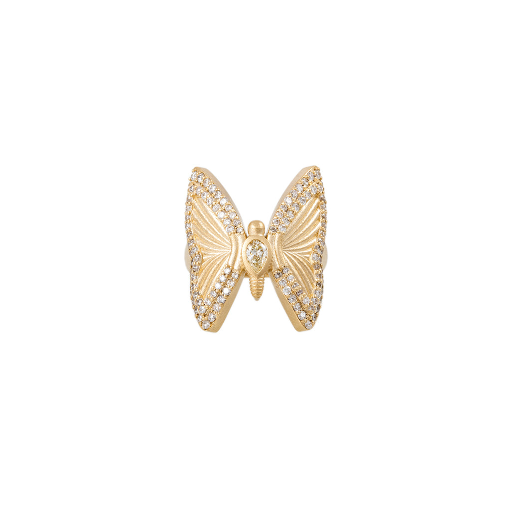 Large Pave Teardrop Diamond Center Butterfly Ring