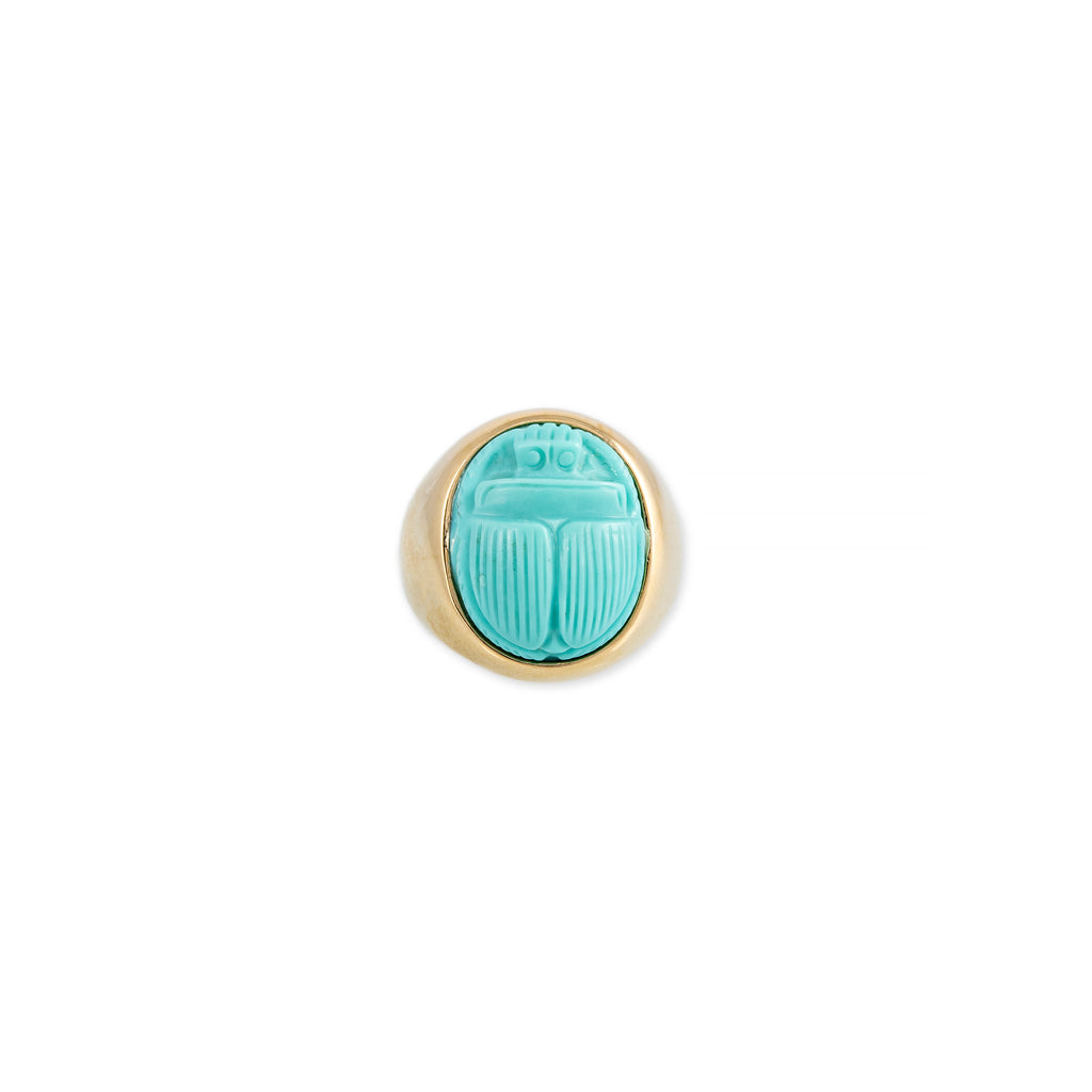 CARVED TURQUOISE SCARAB SIGNET RING