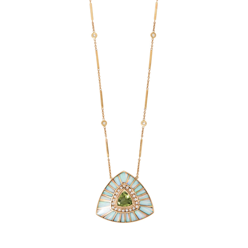 PAVE GREEN TOURMALINE + WHITE OPAL LARGE INLAY VORTEX NECKLACE