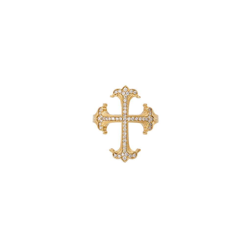 Large Pave Diamond Gothic Cross Ring