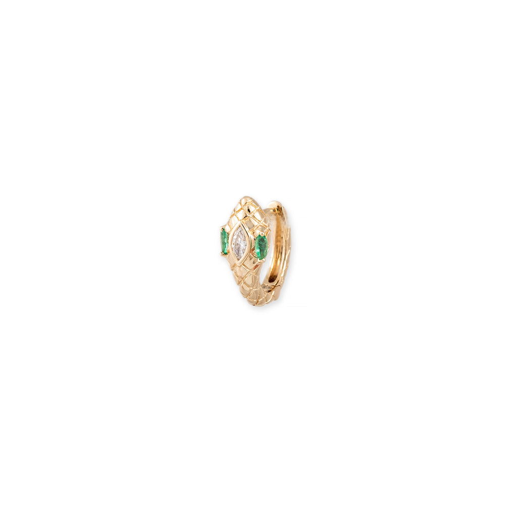 Emerald Eyes Marquise Diamond Head Snake Mini Hoop