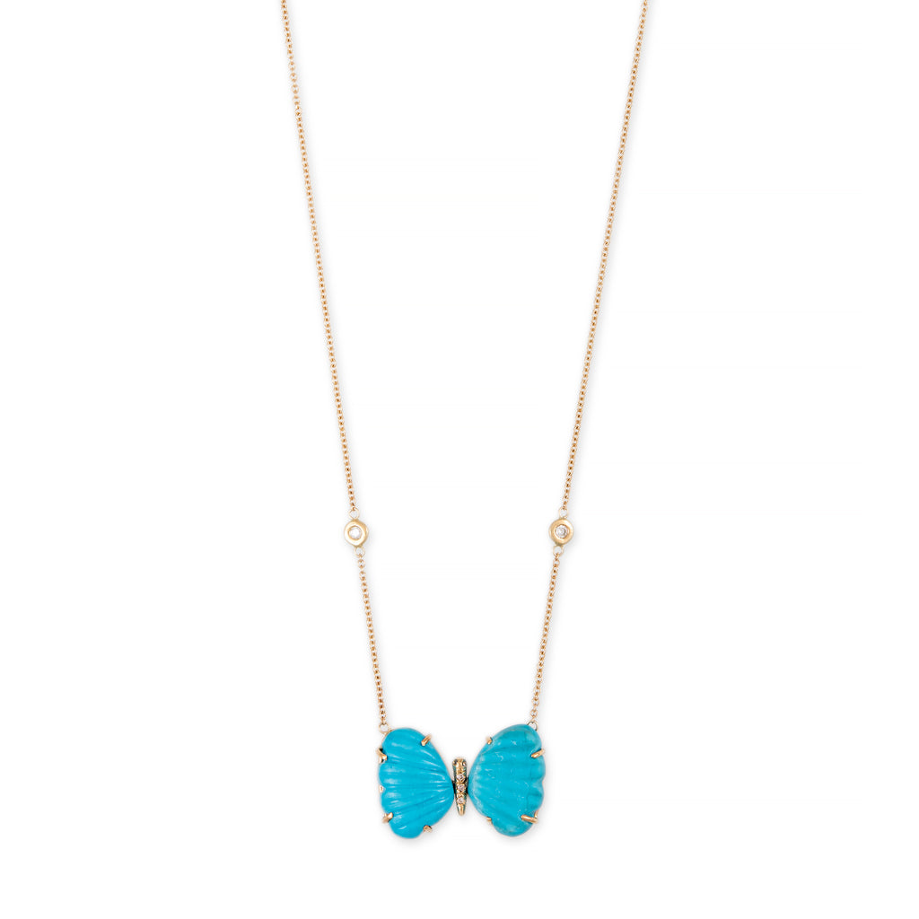 MEDIUM BUBBLE SLEEPING BEAUTY TURQUOISE PAVE CENTER BUTTERFLY NECKLACE