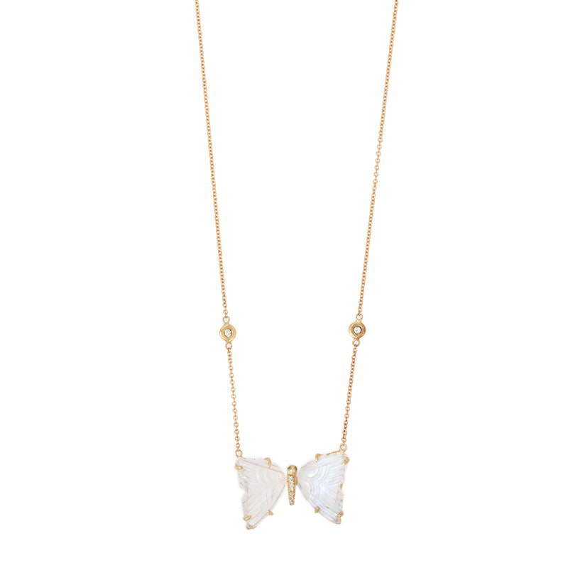 SMALL MOONSTONE PAVE CENTER BUTTERFLY NECKLACE