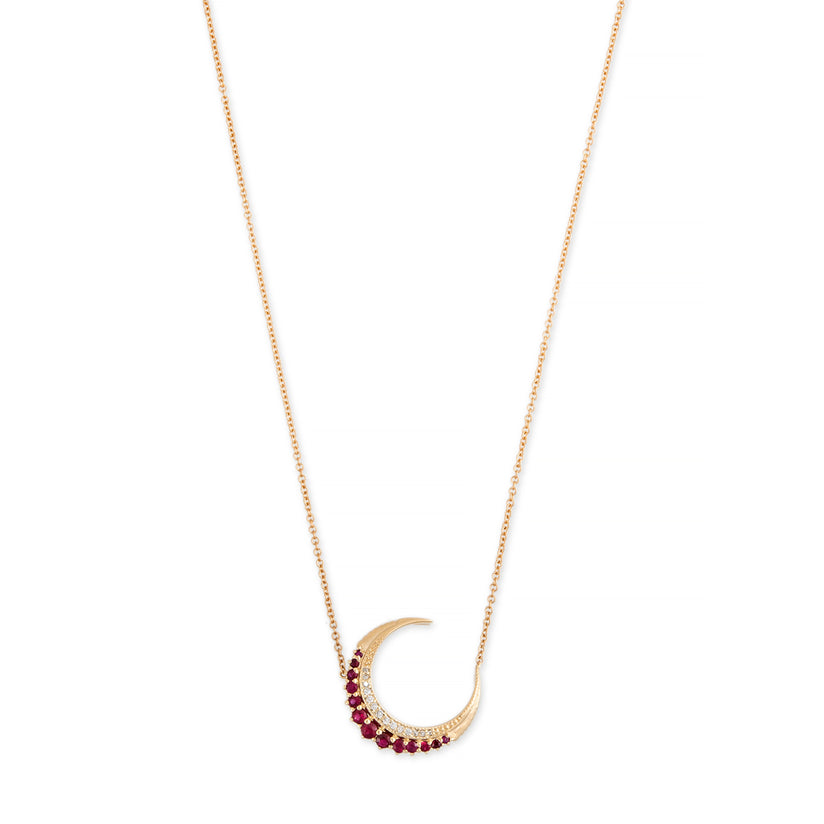 MINI RUBY CRESCENT MOON NECKLACE