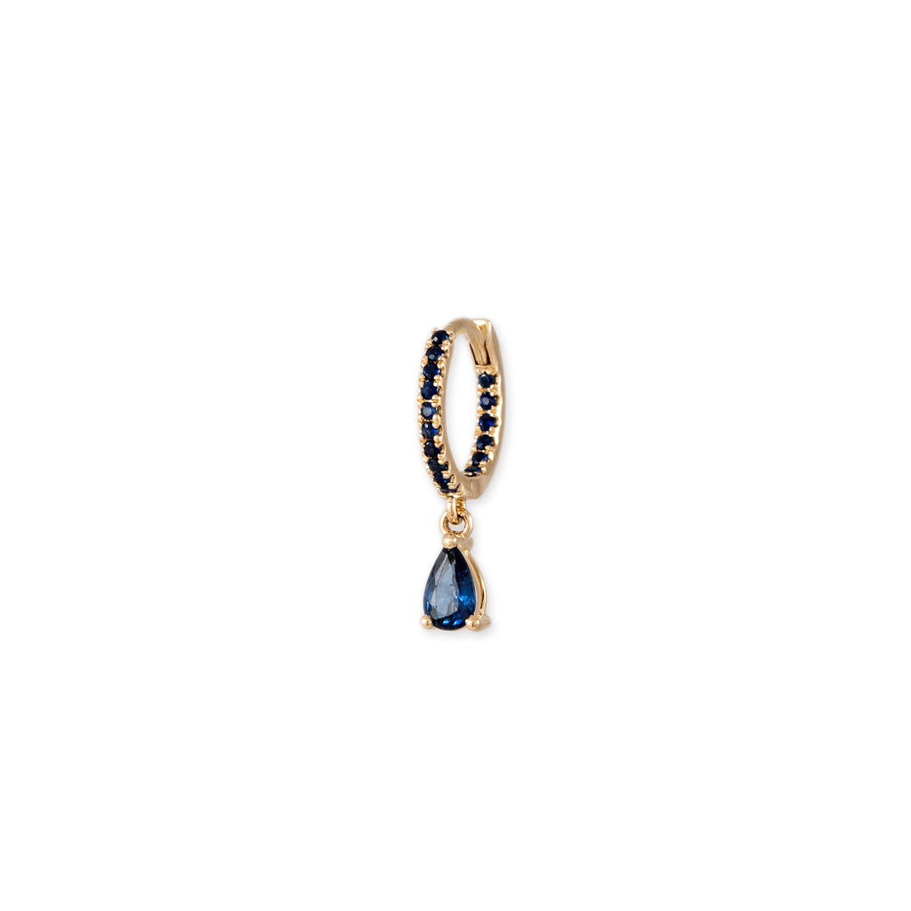 PAVE BLUE SAPPHIRE + BLUE SAPPHIRE TEARDROP MINI HOOP