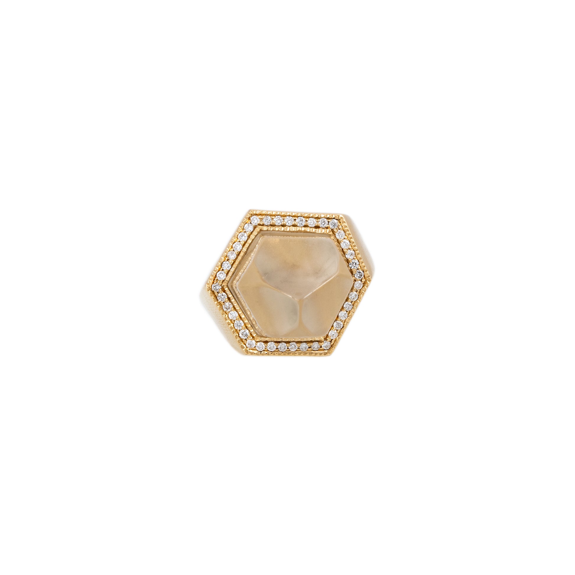 LARGE PAVE CLEAR QUARTZ CRYSTAL RING