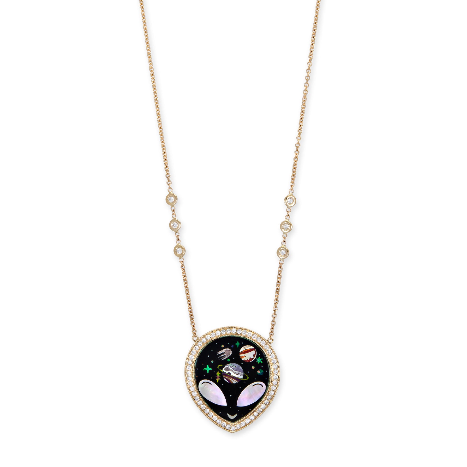 Pave Onyx + Pearl Alien Galaxy Inlay Necklace