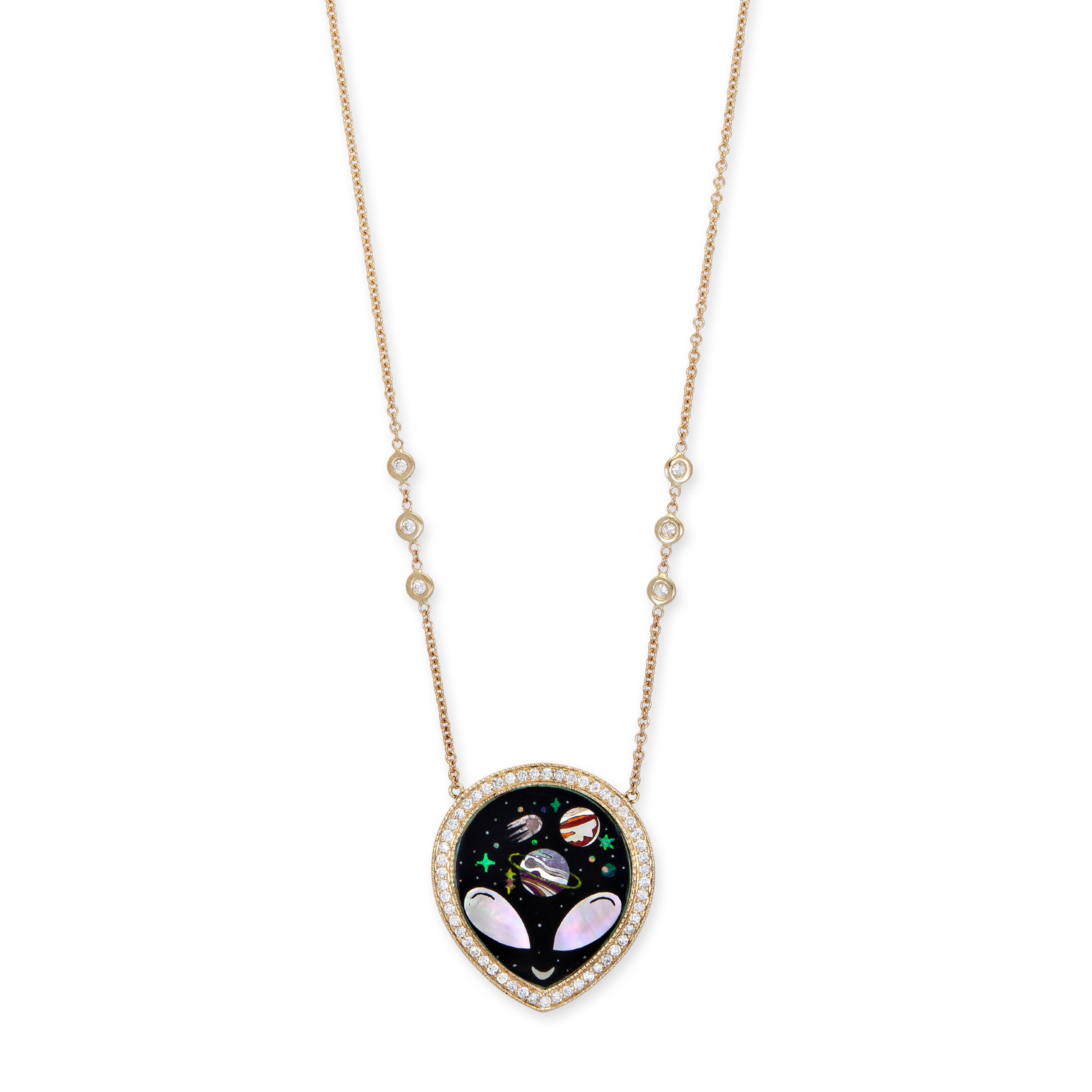 Pave Onyx + Pearl Alien Galaxy Inlay Necklace