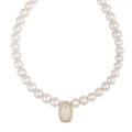 Pavé Opal Rounded Rectangle Center Freshwater Pearl Beaded Necklace
