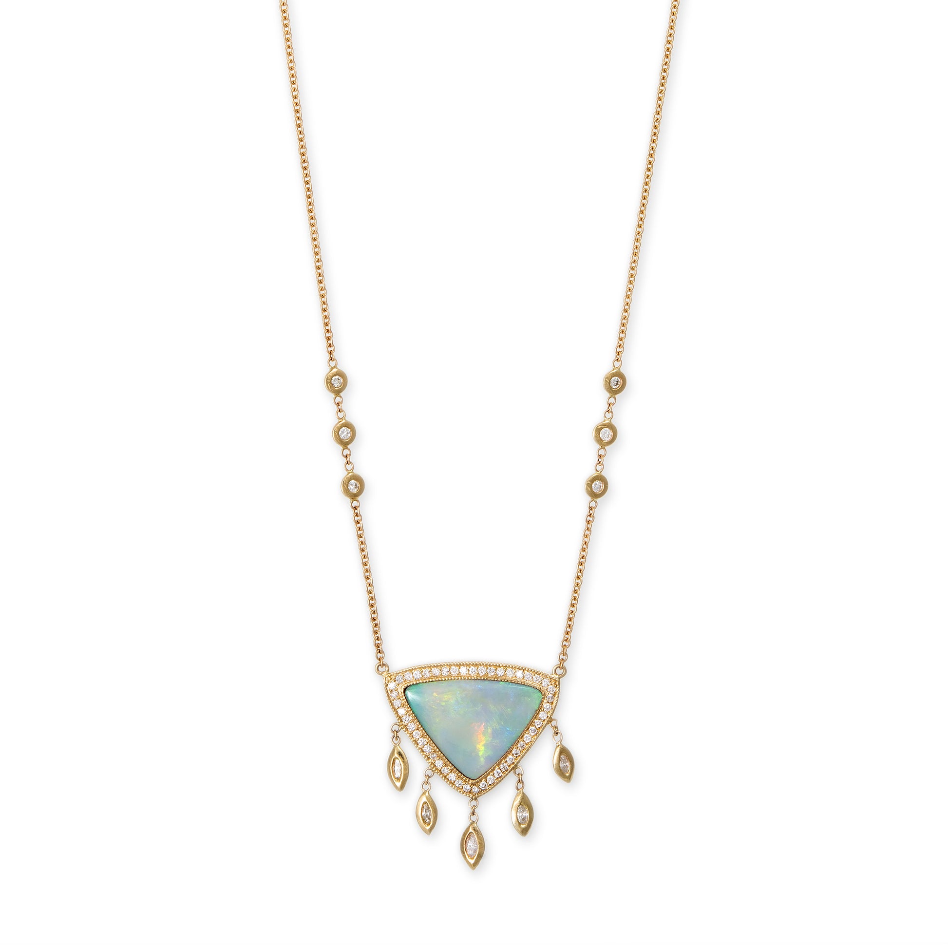 PAVE OPAL TRILLION + 5 MARQUISE DIAMOND SHAKER NECKLACE