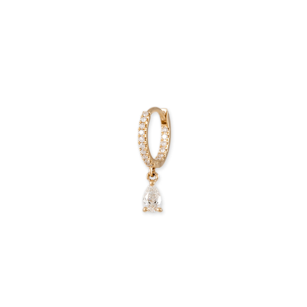 Pave Diamond + Diamond Teardrop Mini Hoop