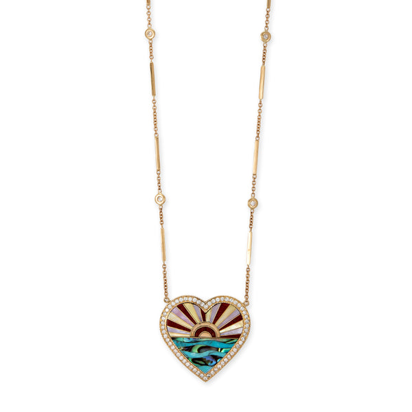 Pavé Coral Sunshine Inlay Heart Smooth Bar Necklace – Jacquie Aiche
