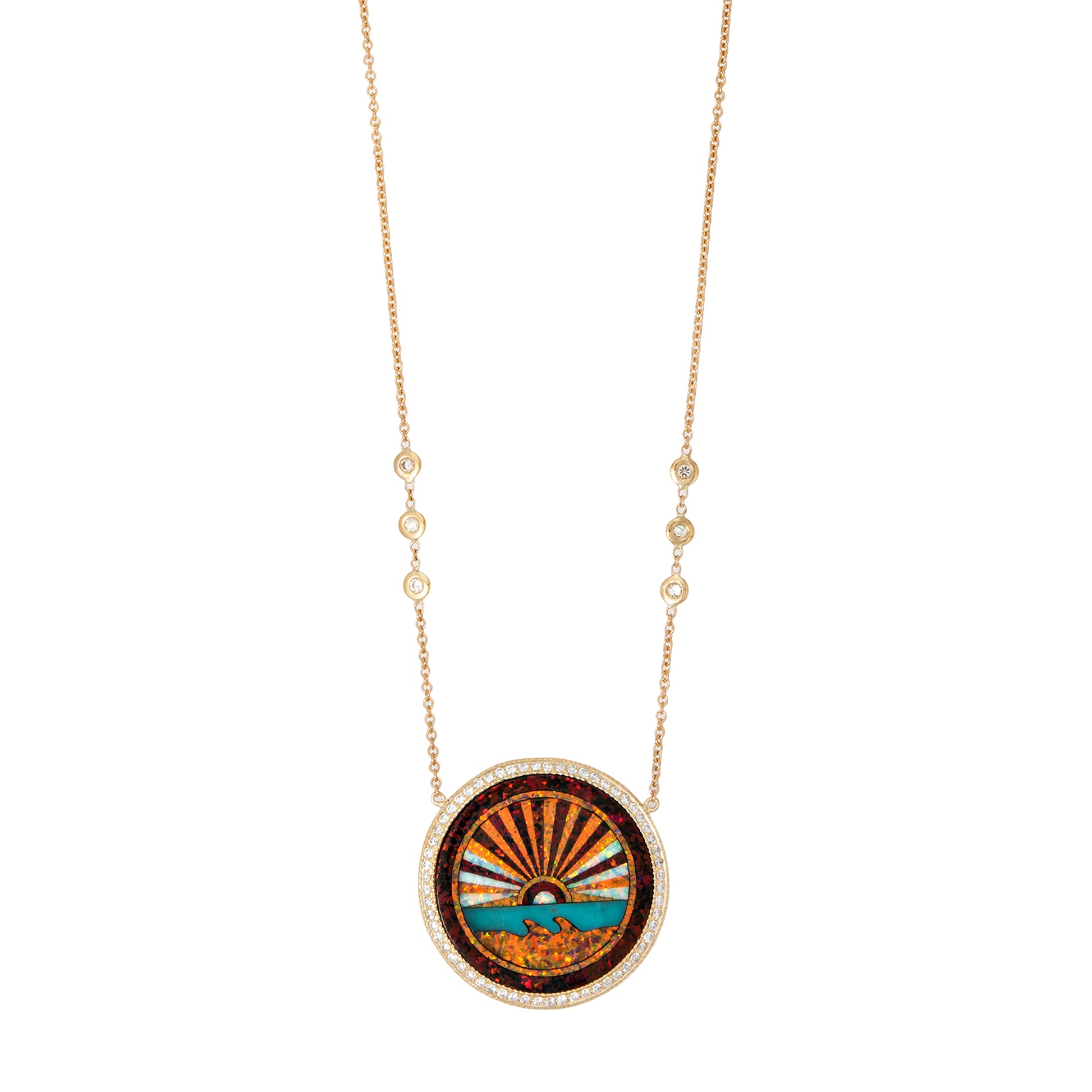 Pavé Diamond Orange Sunshine Inlay Necklace