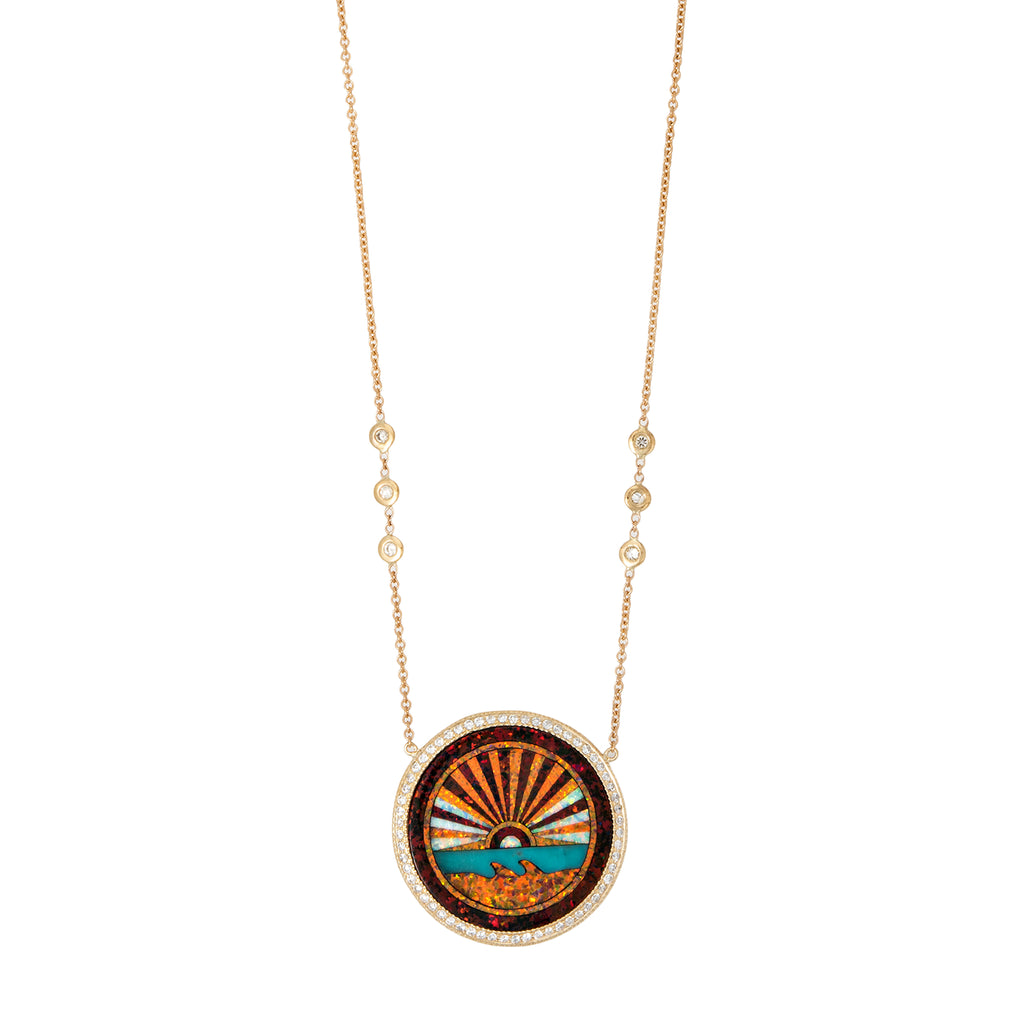 Pavé Diamond Orange Sunshine Inlay Necklace