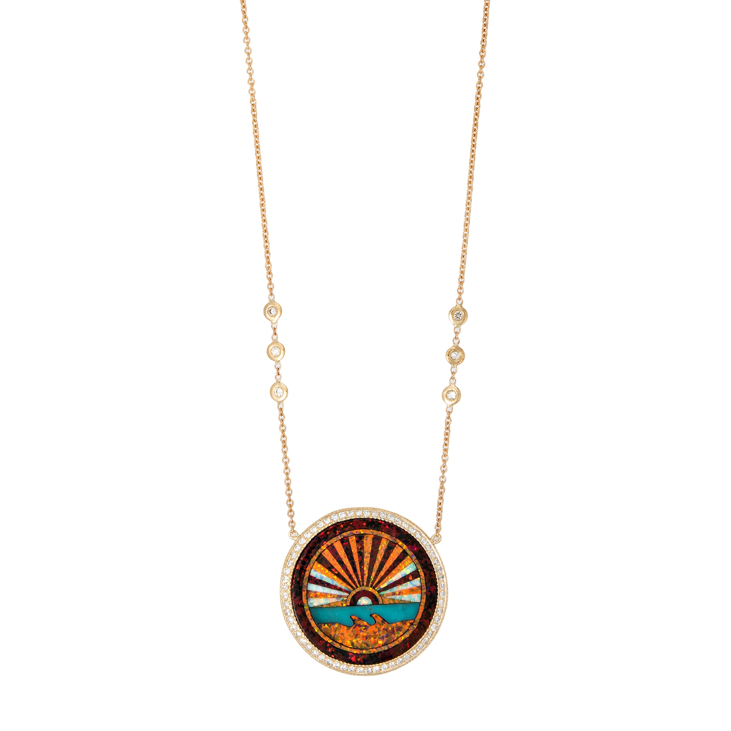 Pavé Diamond Orange Sunshine Inlay Necklace