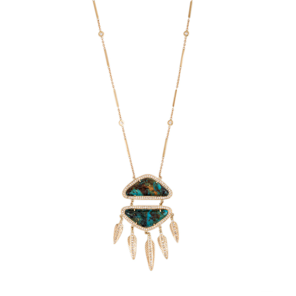 Chrysocolla Pave Diamond Dreamcatcher Necklace