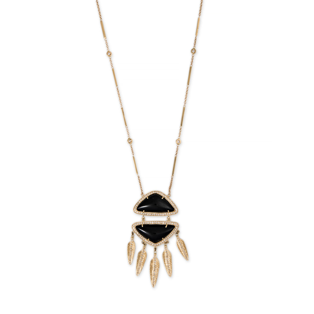Onyx Pave Diamond Dreamcatcher Necklace