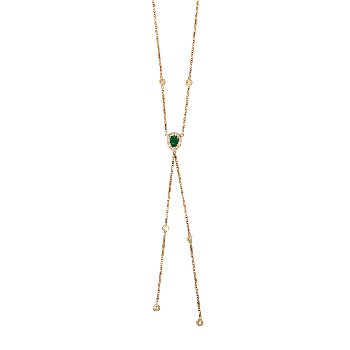 Pave Emerald Teardrop Diamond Bolo Y Necklace