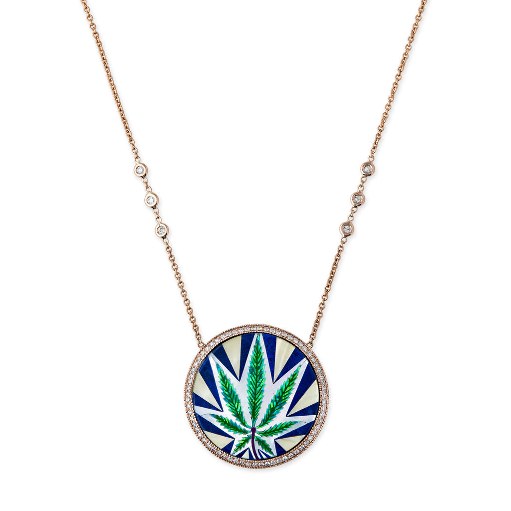Pavé Sweet Leaf Opal Inlay 6 Diamond Chain