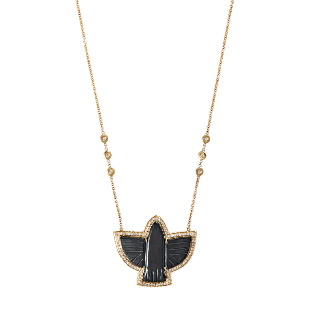 Pave Hematite Thunderbird 6 Diamond Necklace